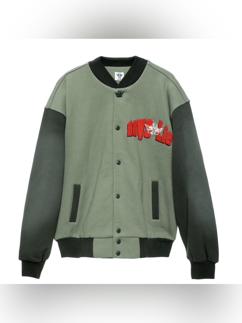 Boys Lie B Shock Varsity Jacket Green Angel Graphic